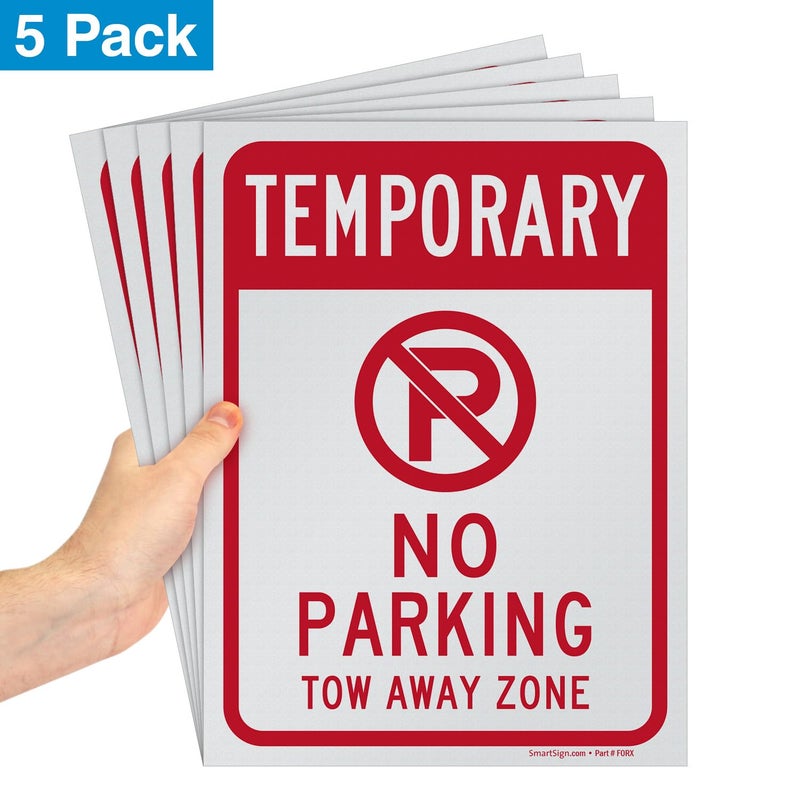 Smartsign â€œTemporary - No Parking, Tow Away Zoneâ€ Sign | 9" x 12" Polystyrene (Pack of 5), Made in USA - Image 2